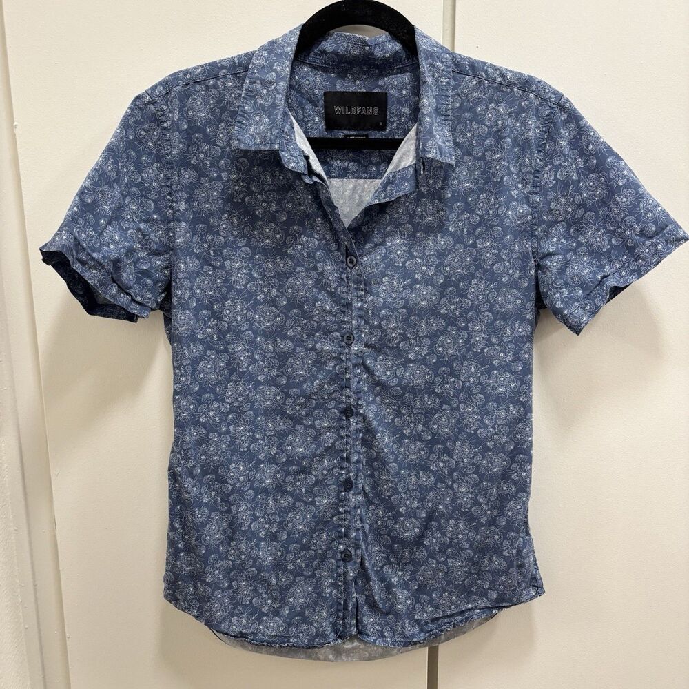 Wildfang Sz Small The Essential Button Up Short Sleeve Shirt Blue Floral